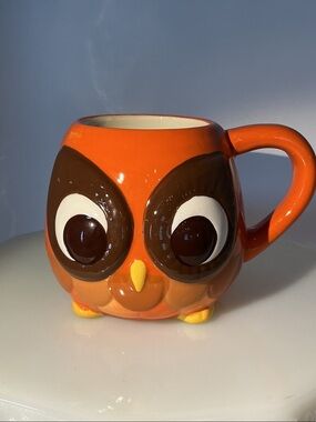 Cute Orange Owl Ceramic Coffee Mug with Large Eyes